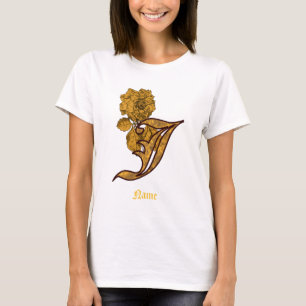 Monogram Initial J Gold Peony Flower Personalized T-Shirt