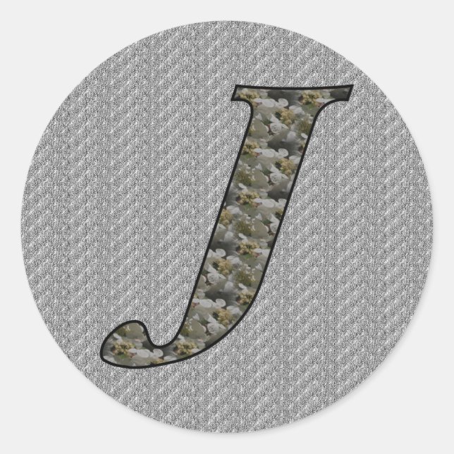Monogram Initial J Hydrangea Flowers Classic Round Sticker (Front)