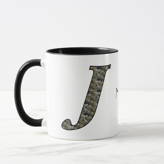 Monogram Initial J Hydrangea Flowers Personalized Mug (Left)