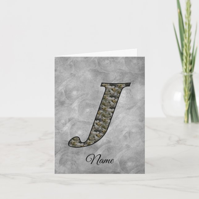 Monogram Initial J Hydrangea Flowers Personalized Note Card (Front)