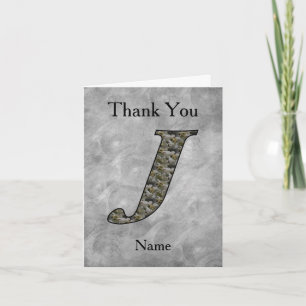 Monogram Initial J Hydrangea Flowers Personalized Thank You Card