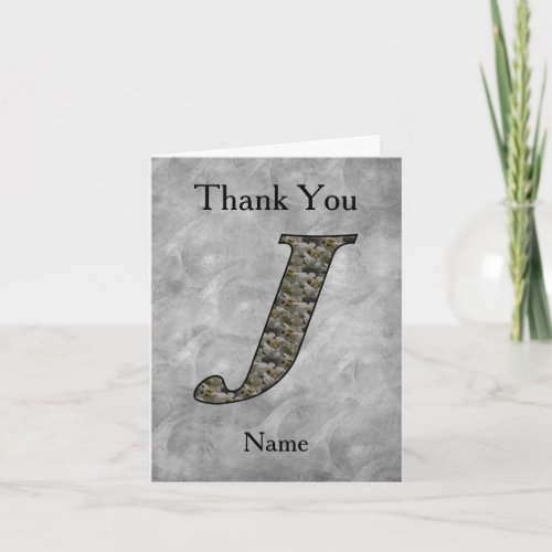 Monogram Initial J Hydrangea Flowers Personalized Thank You Card