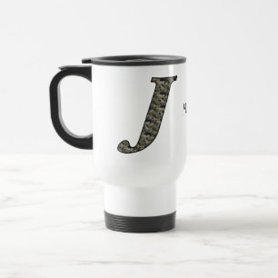 Monogram Initial J Hydrangea Flowers Personalized Travel Mug