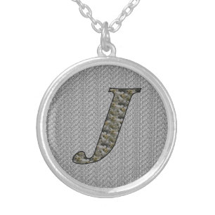 Monogram Initial J Hydrangea Flowers Silver Plated Necklace