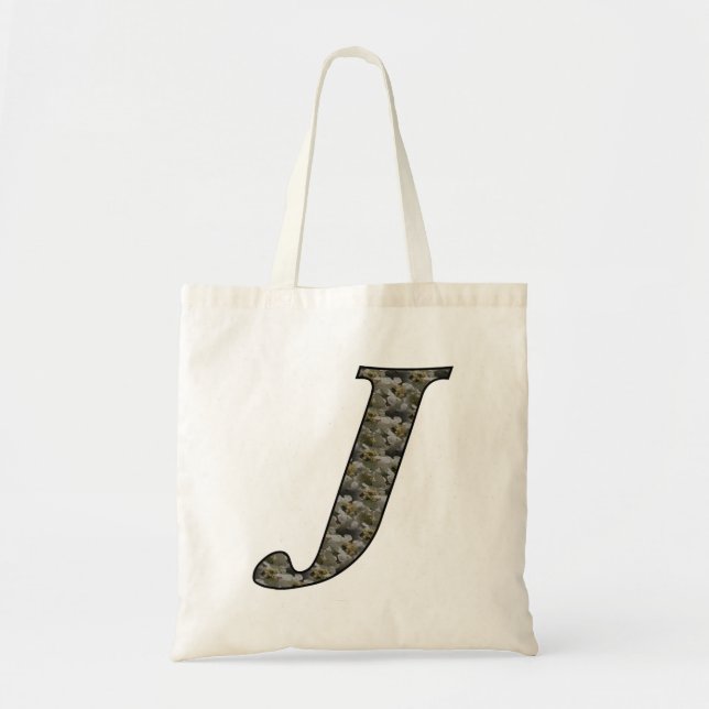 Monogram Initial J Hydrangea Flowers Tote Bag (Front)