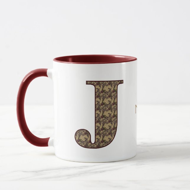 Monogram Initial J Vintage Floral Personalized Mug (Left)