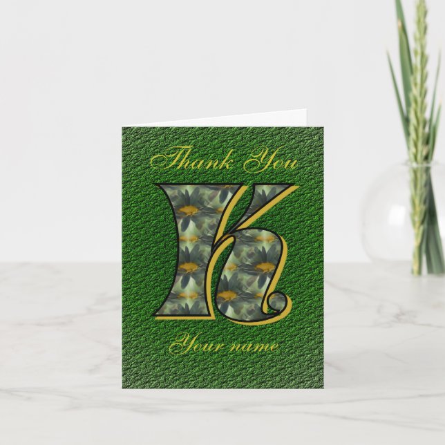 Monogram Initial K Daisies Art Personalized Letterpress Thank You Card (Front)