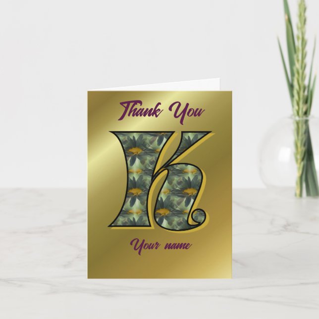 Monogram Initial K Daisies Art Personalized Thank You Card (Front)