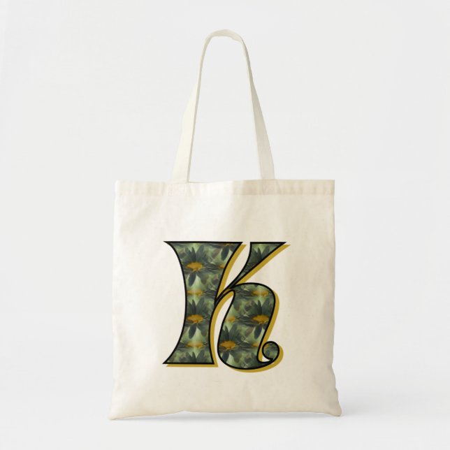 Monogram Initial K Daisies Flower Art Tote Bag (Front)