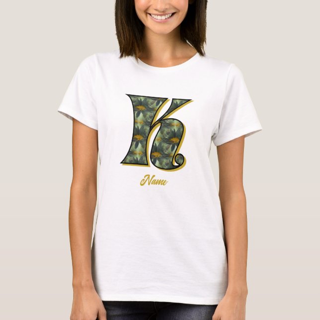 Monogram Initial K Daisy Flower Art Personalized T-Shirt (Front)