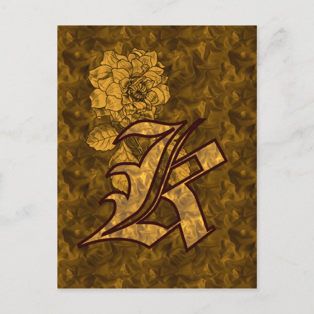 Monogram Initial K Elegant Gold Peony Flower Postcard (Front)