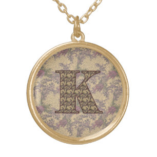 Monogram Initial K Elegant Vintage Floral Gold Plated Necklace