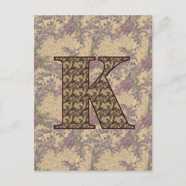 Monogram Initial K Elegant Vintage Floral Postcard (Front)