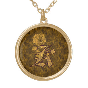 Monogram Initial K Gold Elegant Peony Flower Plated Necklace