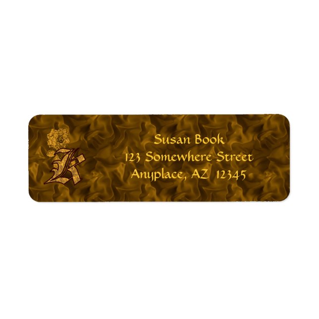 Monogram Initial K Gold Peony Return Address  Label (Front)