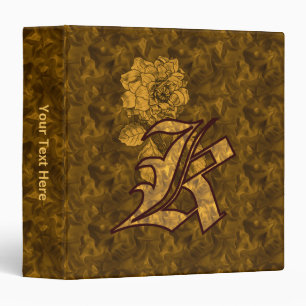 Monogram Initial K Gold Satin Peony Personalized 3 Ring Binder