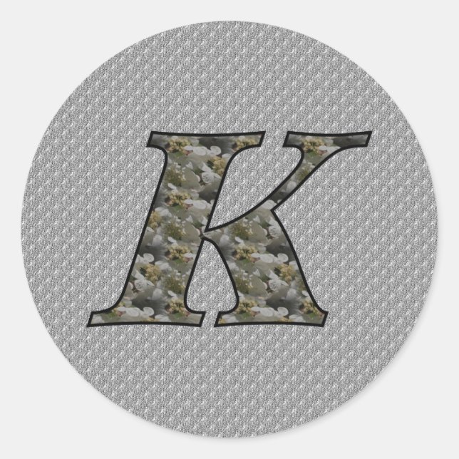Monogram Initial K Hydrangea Floral Sticker (Front)