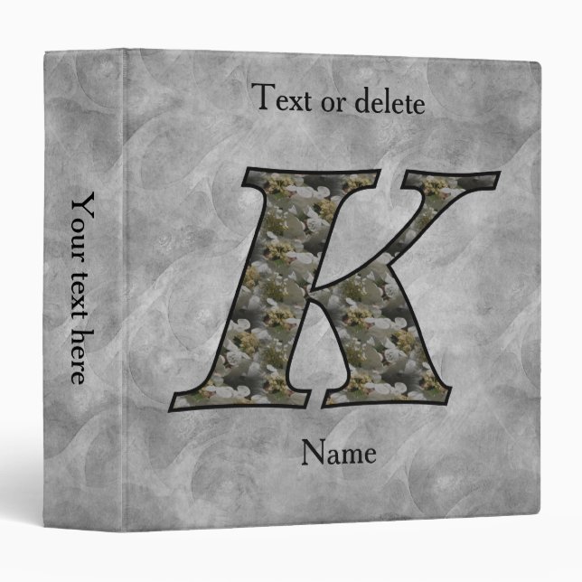 Monogram Initial K Hydrangea Flowers Personalized 3 Ring Binder (Front/Spine)
