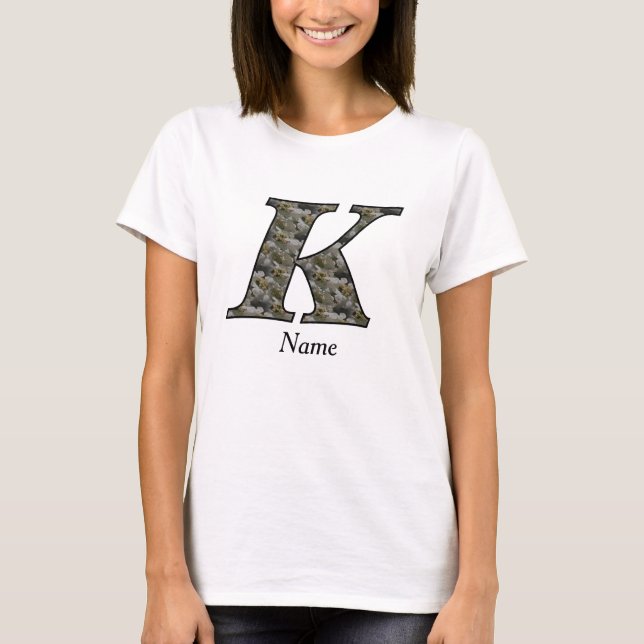 Monogram Initial K Hydrangea Flowers Personalized T-Shirt (Front)