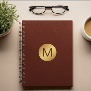 Monogram Initial l Classy Red Leather & Gold   Notebook