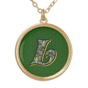 Monogram Initial L Daisies Floral Art Gold Plated Necklace