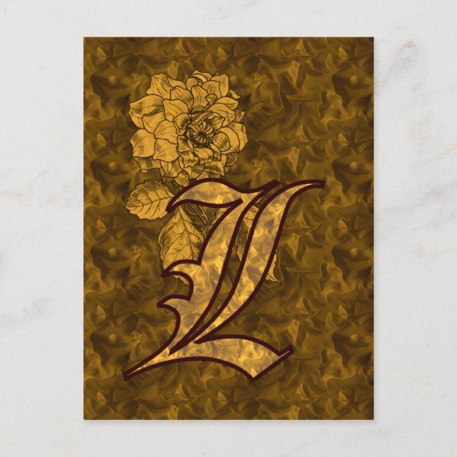 Monogram Initial L Elegant Gold Peony Flower Postcard (Front)