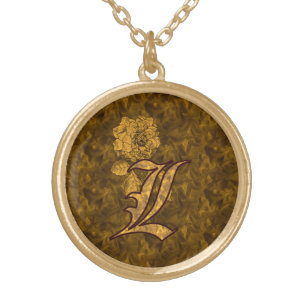 Monogram Initial L Elegant Peony Flower Gold Plated Necklace