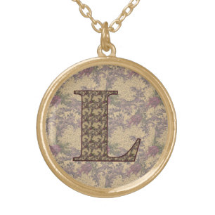 Monogram Initial L Elegant Vintage Floral Gold Plated Necklace