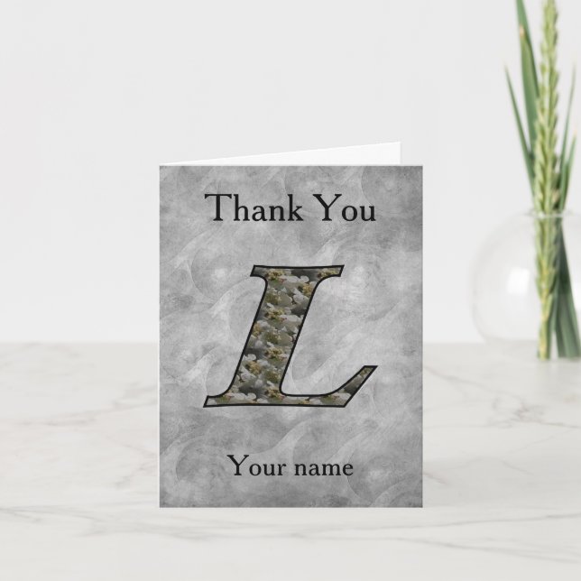 Monogram Initial L Hydrangea Flowers Personalized Letterpress Thank You Card (Front)