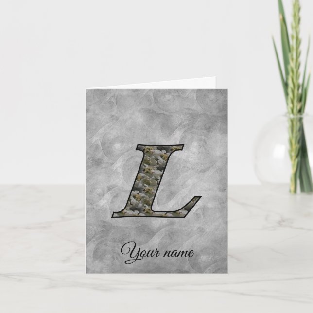 Monogram Initial L Hydrangea Flowers Personalized Note Card (Front)