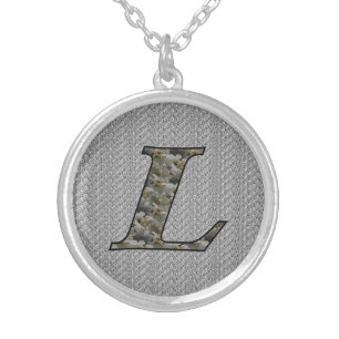 Monogram Initial L Hydrangea Flowers Silver Plated Necklace