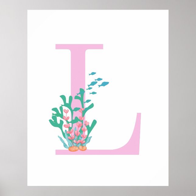 Monogram Initial L Monogram Pink Teal Coral Poster (Front)