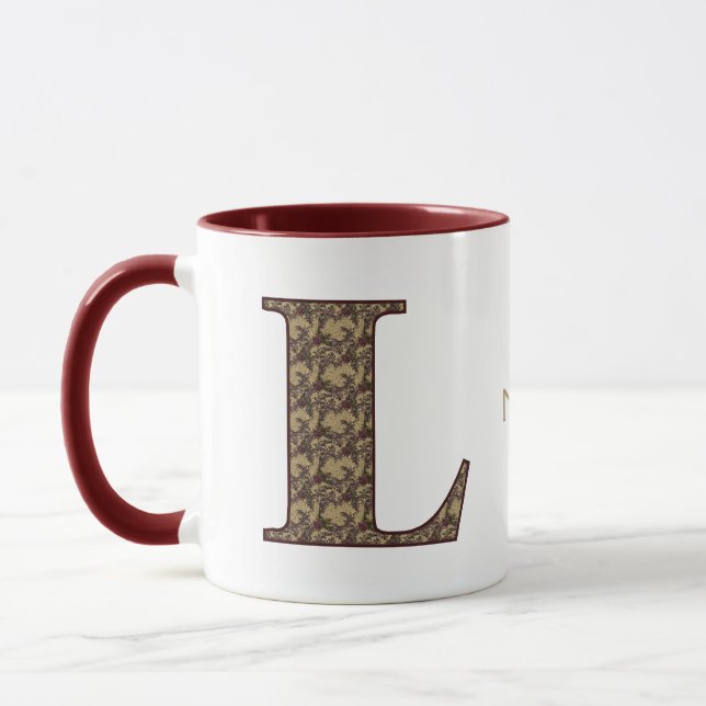 Monogram Initial L Vintage Floral Personalized Mug (Left)
