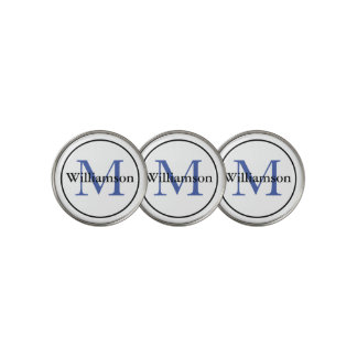 Monogram Initial & Last Name Blue & Black Classic Golf Ball Marker