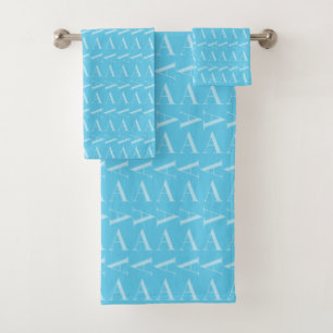 Monogram Initial Letter A, Aqua Blue Bath Towel Set