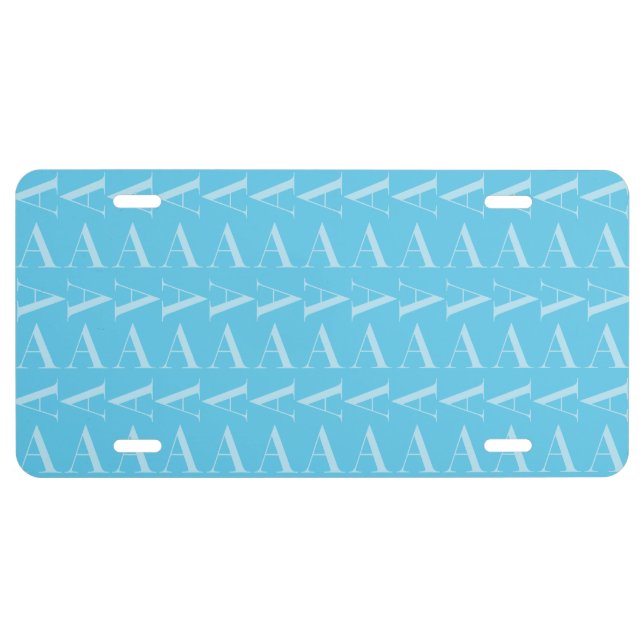 Monogram Initial Letter A, Aqua Blue License Plate (Front)