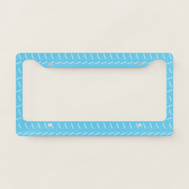 Monogram Initial Letter A, Aqua Blue License Plate Frame (Front)