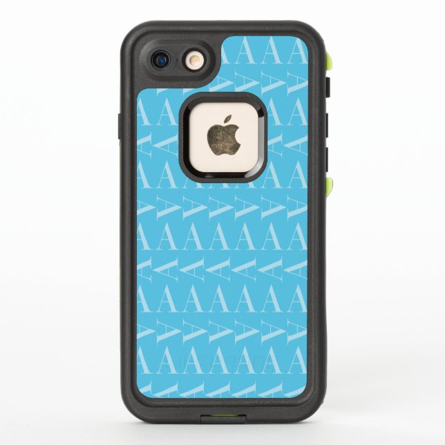 Monogram Initial Letter A, Aqua Blue LifeProof iPhone Case (Back)