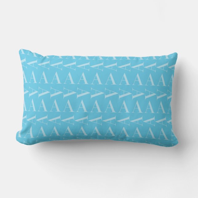 Monogram Initial Letter A, Aqua Blue Lumbar Pillow (Front)