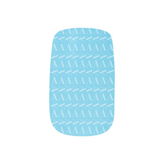 Monogram Initial Letter A, Aqua Blue Minx Nail Art (Left Thumb)