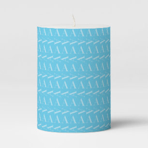 Monogram Initial Letter A, Aqua Blue Pillar Candle