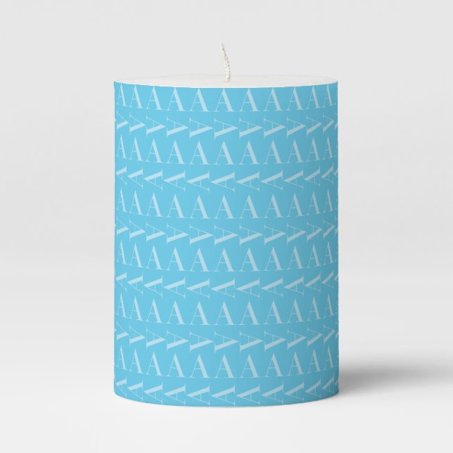 Monogram Initial Letter A, Aqua Blue Pillar Candle (Front)