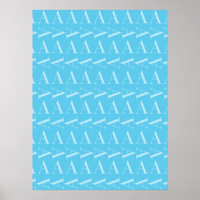 Monogram Initial Letter A, Aqua Blue Poster (Front)