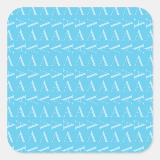 Monogram Initial Letter A, Aqua Blue Square Sticker (Front)