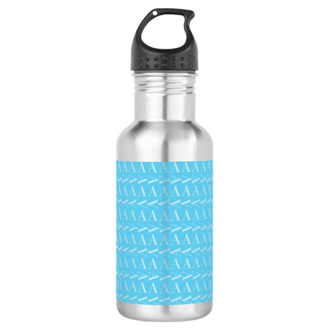 Monogram Initial Letter A, Aqua Blue Stainless Steel Water Bottle (Front)