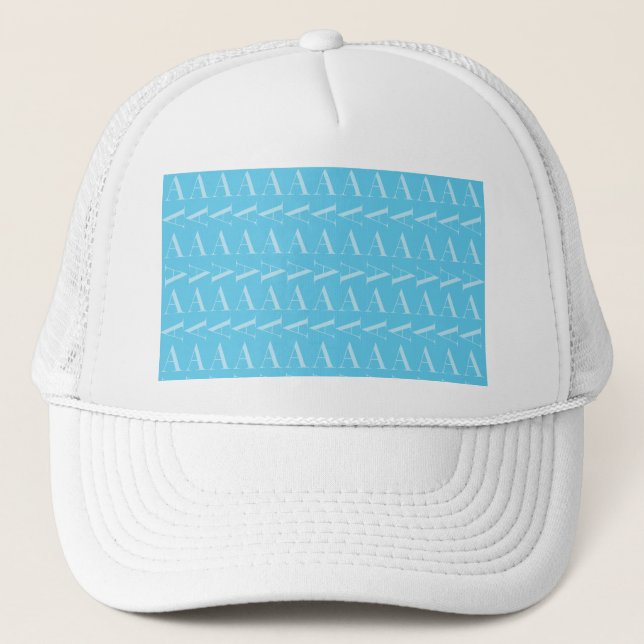Monogram Initial Letter A, Aqua Blue Trucker Hat (Front)