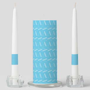 Monogram Initial Letter A, Aqua Blue Unity Candle Set
