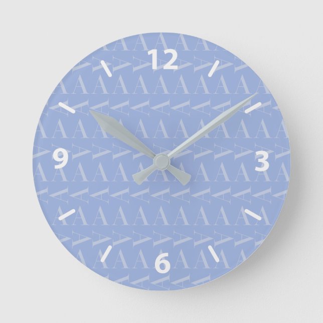 Monogram Initial Letter A, Blue Round Clock (Front)