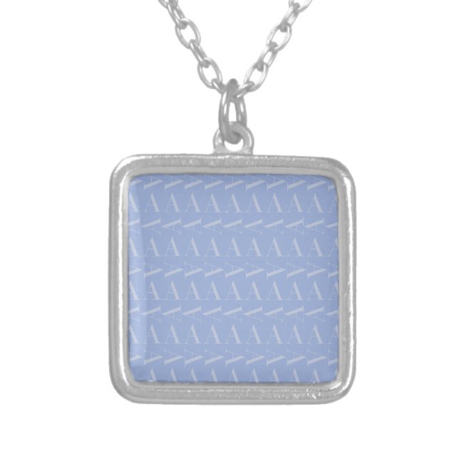 Monogram Initial Letter A, Blue Silver Plated Necklace (Front)