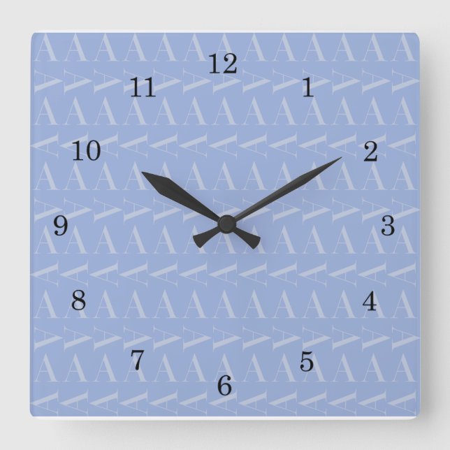 Monogram Initial Letter A, Blue Square Wall Clock (Front)